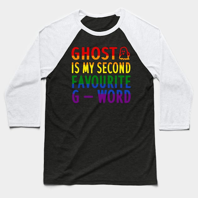 Halloween Spooky Ghost Party Costume Gay LGBT+ Baseball T-Shirt by FindYourFavouriteDesign